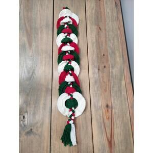 Vintage Christmas Handmade Crochet Door Hanger Wreaths Sleigh Jingle Bells 27”